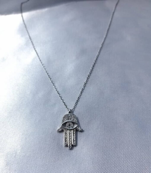 שרשרת חמסה ועין מכסף טהור